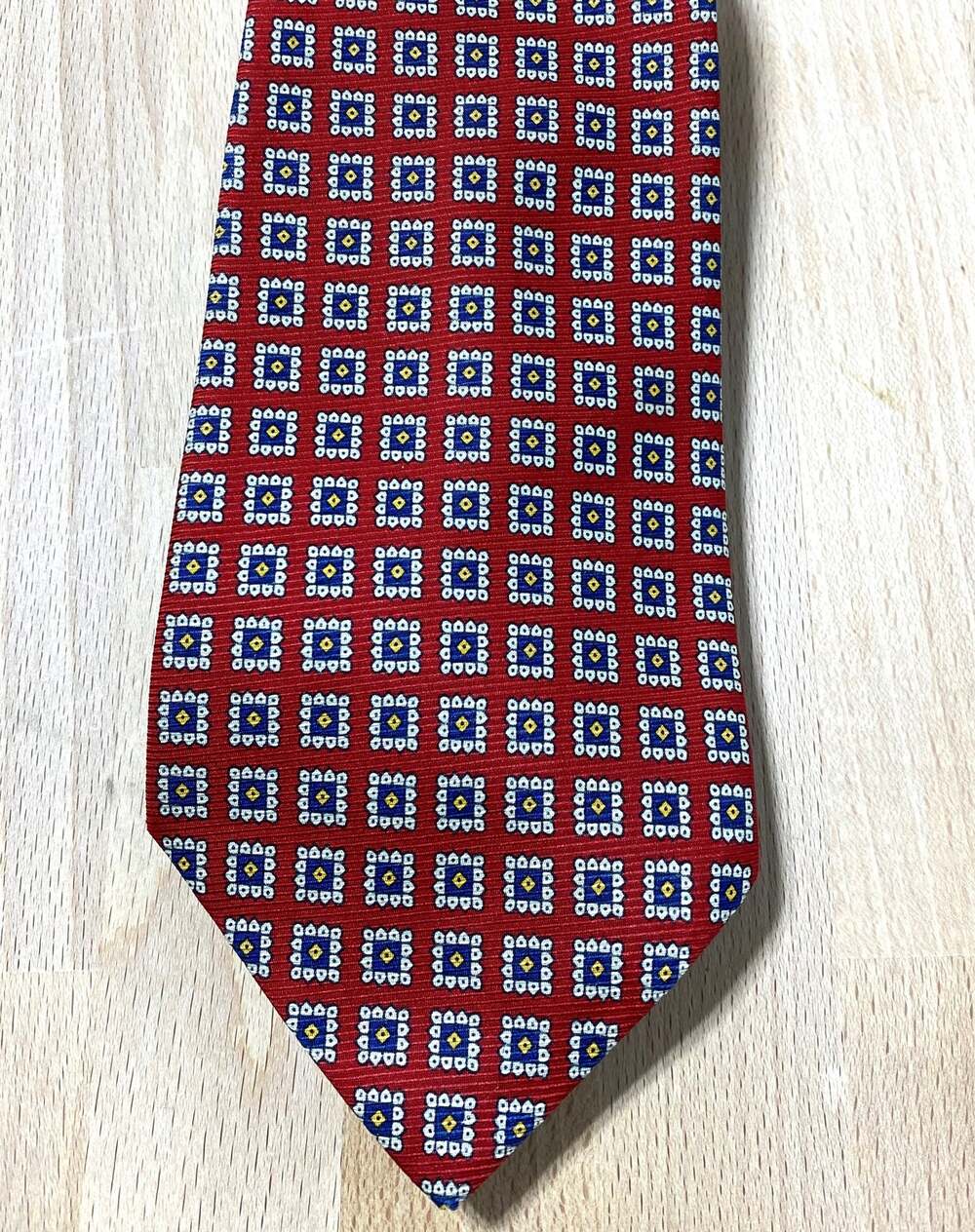 Vintage Lauren Ralph Lauren Red Necktie Square Pattern 100% Silk EUC 58"